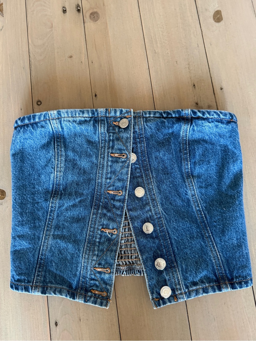 Strapless Denim Button Down Top